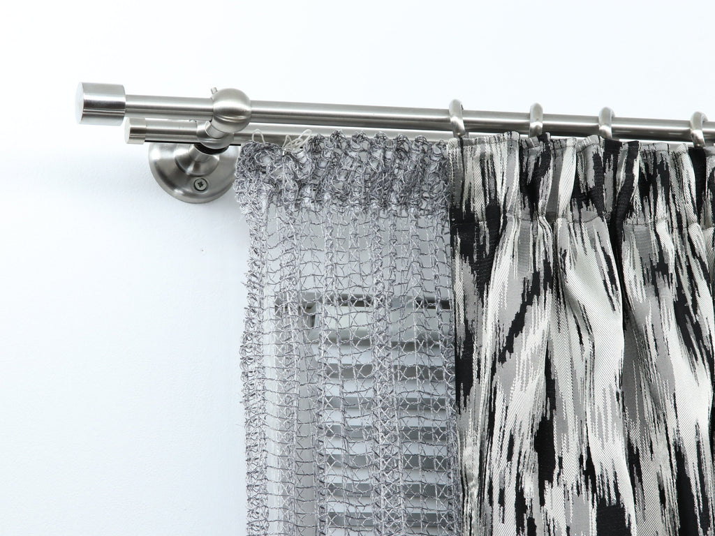 Double Curtain Rod & Rail for Window, Steel Rings and Hooks, Rollers, Double Standard Wall Brackets and Cylinder Ends