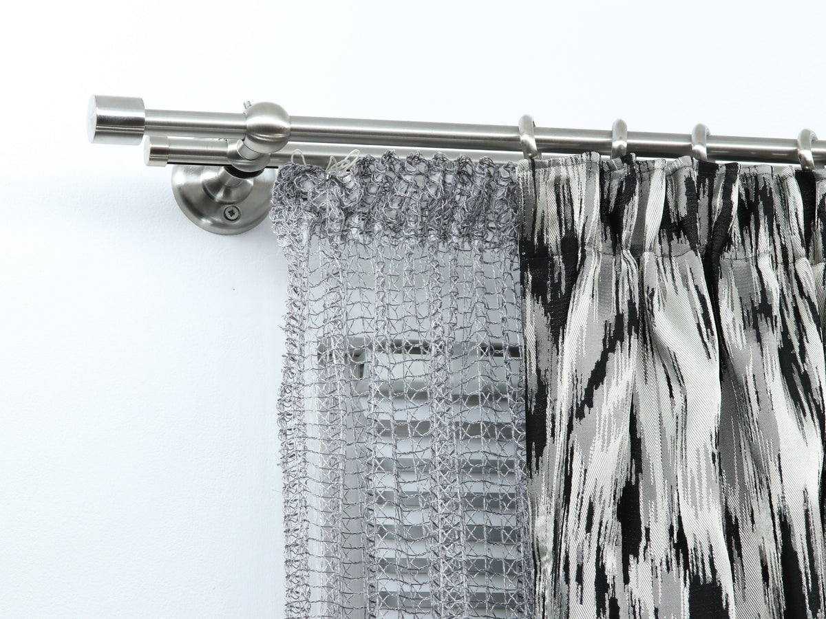 Double Curtain Rod & Rail for Window, Steel Rings and Hooks, Rollers, Double Standard Wall Brackets and Cylinder Ends
