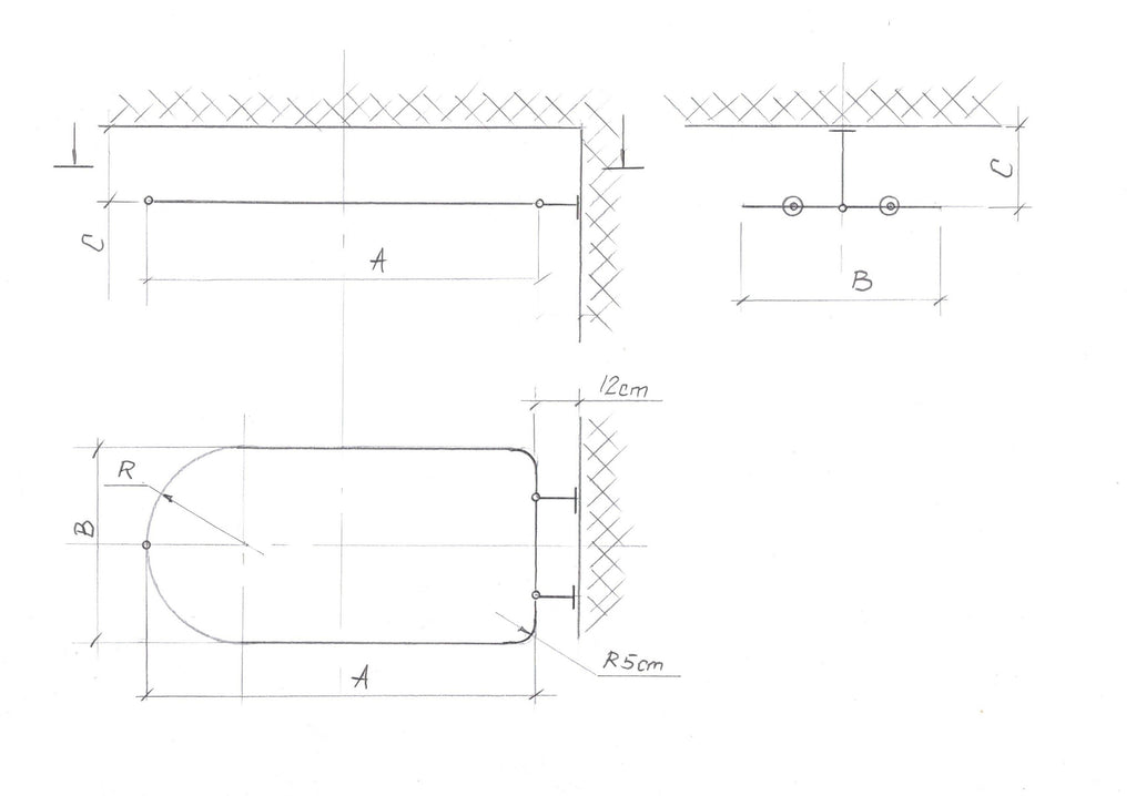 Semi Oval & Square Shaped 360 degrees Shower Curtain Rod for Bathroom with 1x Front Ceiling Bracket and 2x Back Wall Brackets at Custom Size