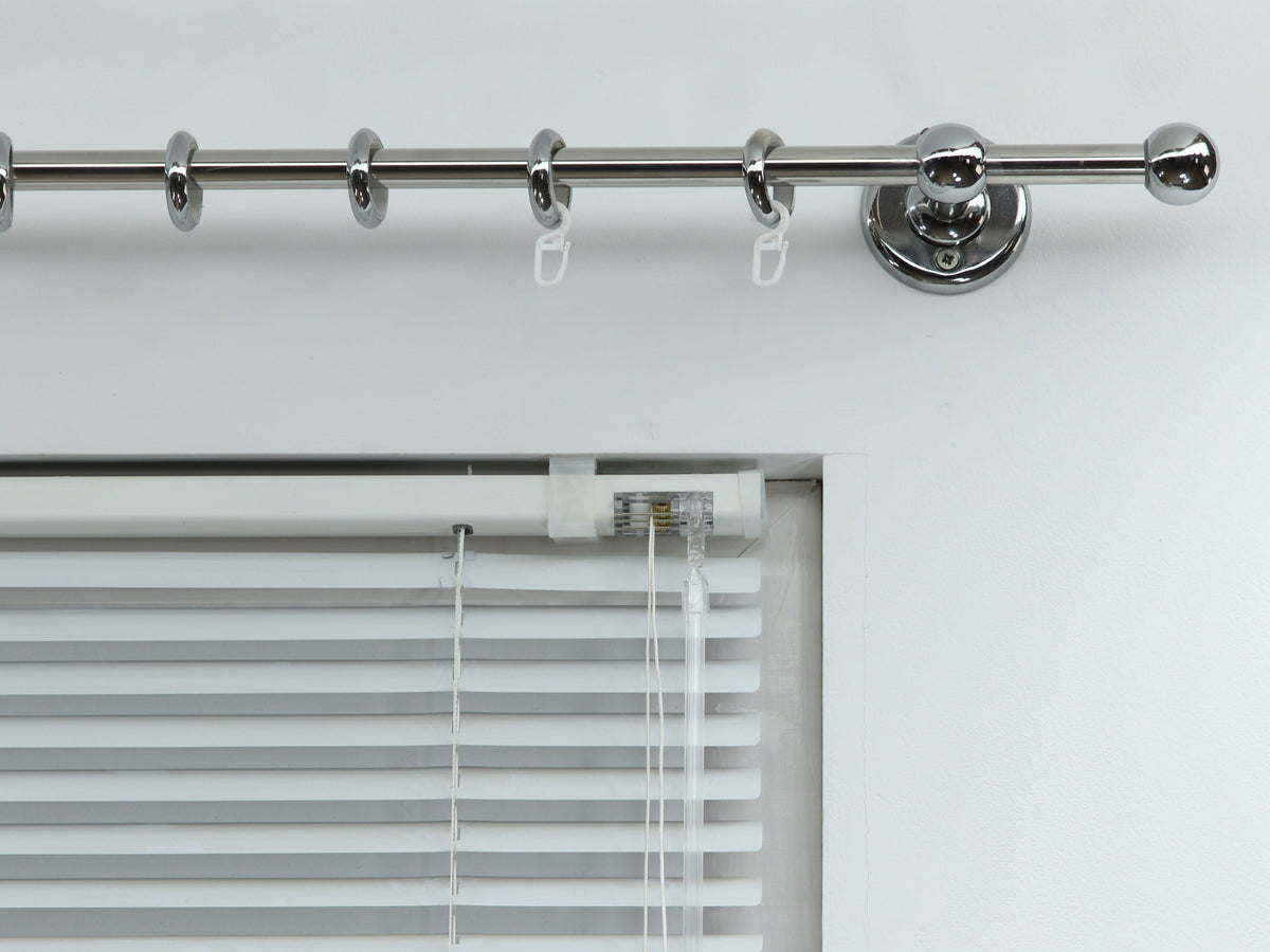 Single Curtain Rod for Window with Steel Rings and Hooks, Standard Wall Brackets and Ball Ends