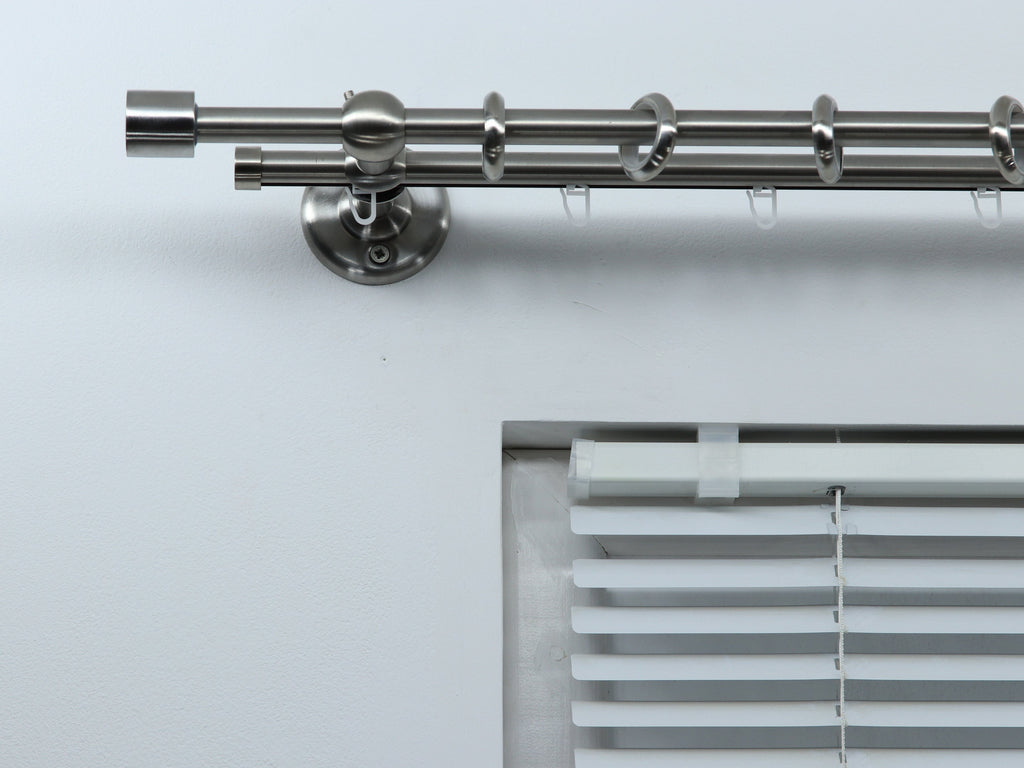 Double Curtain Rod & Rail for Window, Steel Rings and Hooks, Rollers, Double Standard Wall Brackets and Cylinder Ends