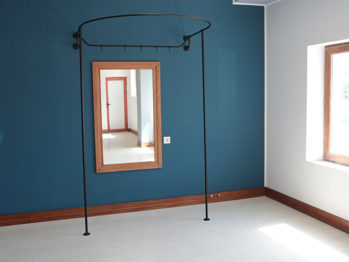 U shaped Standing Oval Fitting and Dressing Room with Clothes Hanger for Wall Montage with 2 Straight Floor Supports- 230 cm(90.5") High