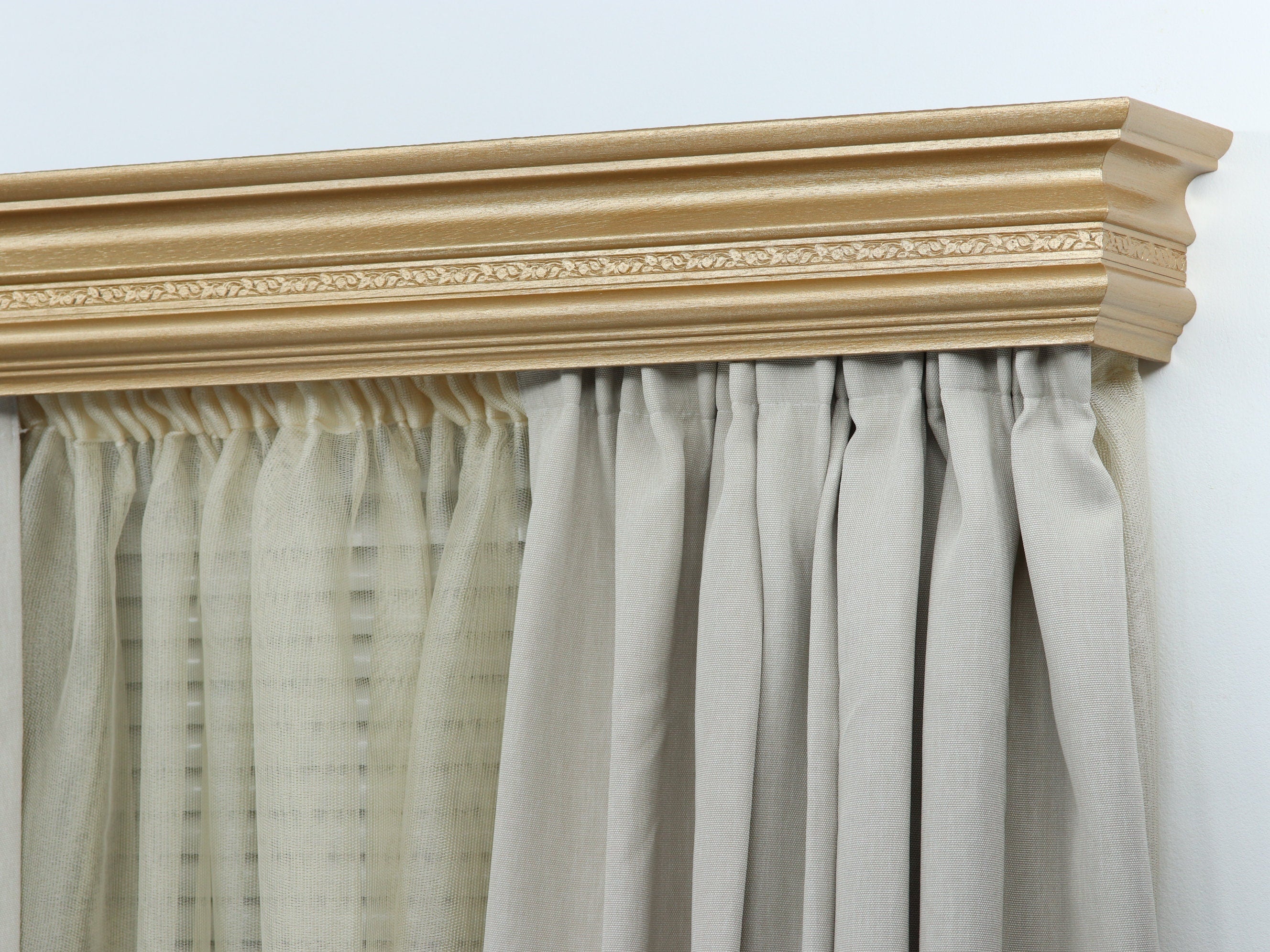 Double Window Cornice & Rail, Wooden Window Valance with Rail, Farmhouse Cornice, Cornice Board, Wall Montage, Many Metallic Colors