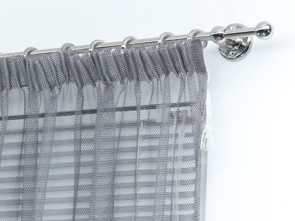 Single Curtain Rod for Window with Steel Rings and Hooks, Standard Wall Brackets and Ball Ends