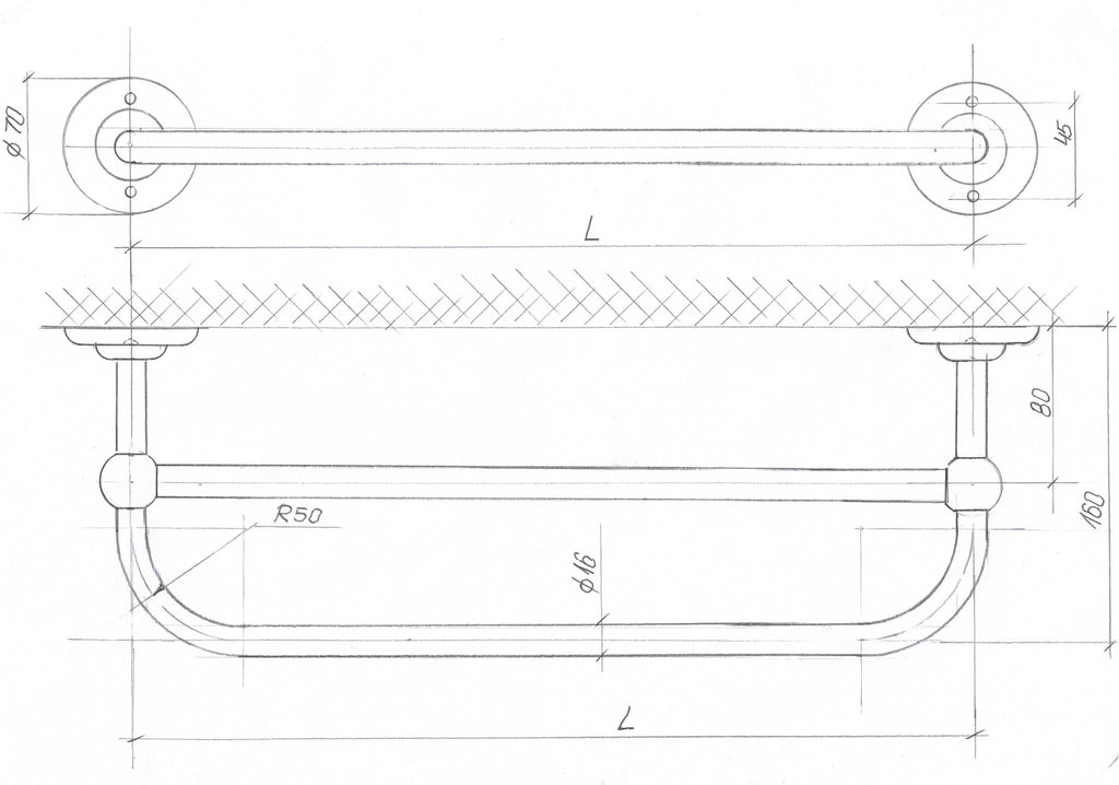 U Shaped Shower Towel Rack and Hanger, Double Rod- 16 millimeters thick