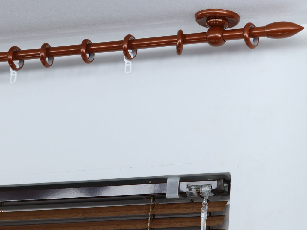 Single Curtain Rod for Window, Steel Rings & Hooks, Short Ceiling Brackets and Bullet Ends