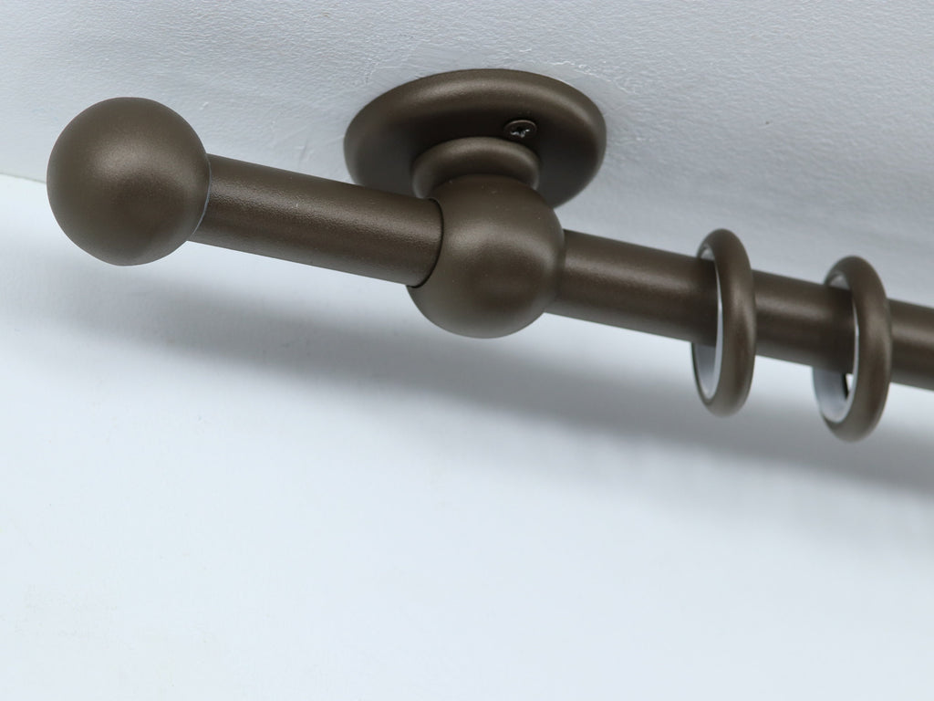 Single Curtain Rod for Window, Steel Rings & Hooks, Short Ceiling Brackets and Ball Ends