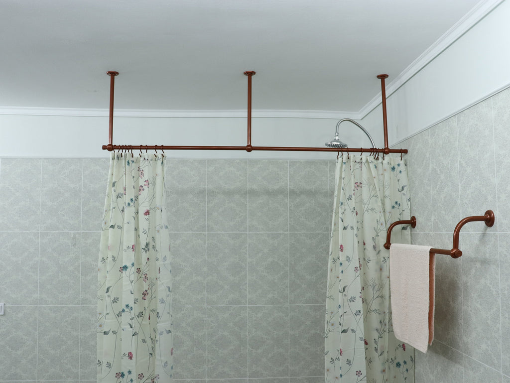 Straight Shower Curtain Rod in 22 millimeters(0.87") diameter for Bathroom With Ceiling Brackets, Plug Ends and Custom Size Option