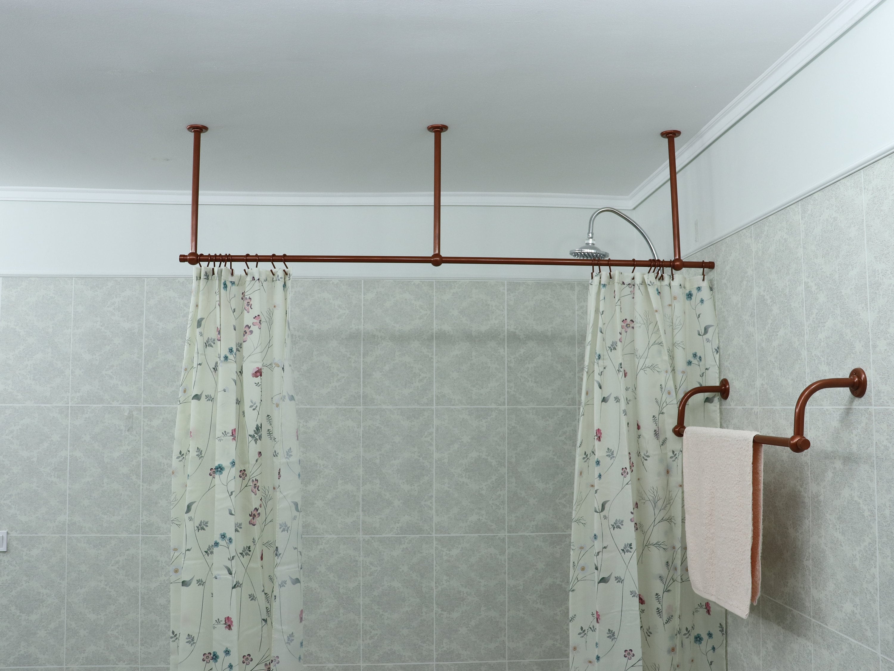 Straight Shower Curtain Rod in 22 millimeters(0.87") diameter for Bathroom With Ceiling Brackets, Plug Ends and Custom Size Option