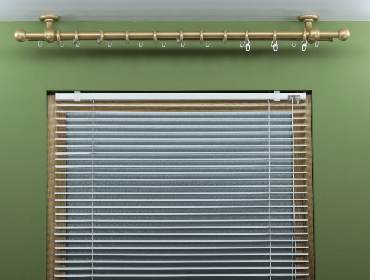 Double Curtain Rod & Rail with Different Pipes for Window, Steel Rings and Hooks, Rollers, Double Curved Ceiling Brackets and Ball Ends