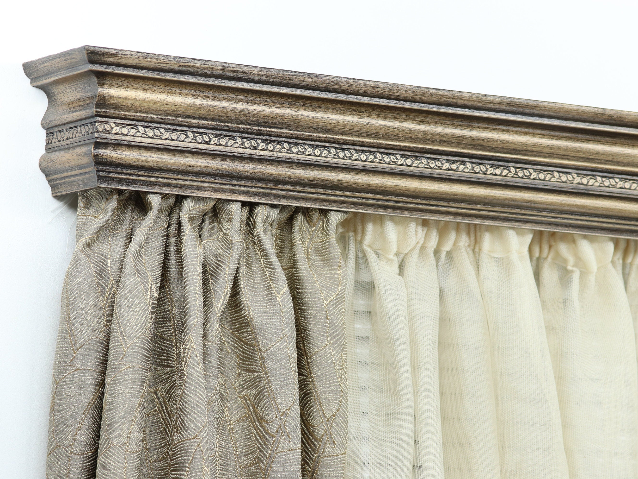 Double Window Cornice & Rail, Wooden Window Valance with Rail, Farmhouse Cornice, Cornice Board, Wall Montage, Many Antique Colors