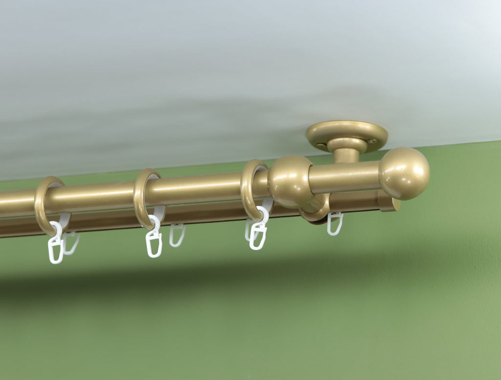 Double Curtain Rod & Rail with Different Pipes for Window, Steel Rings and Hooks, Rollers, Double Curved Ceiling Brackets and Ball Ends