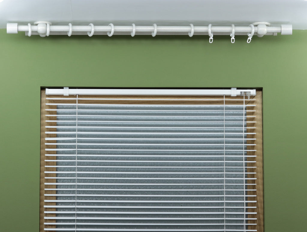 Double Curtain Rod & Rail with Different Pipes for Window, Steel Rings and Hooks, Rollers, Double Short Ceiling Brackets and Cylinder Ends