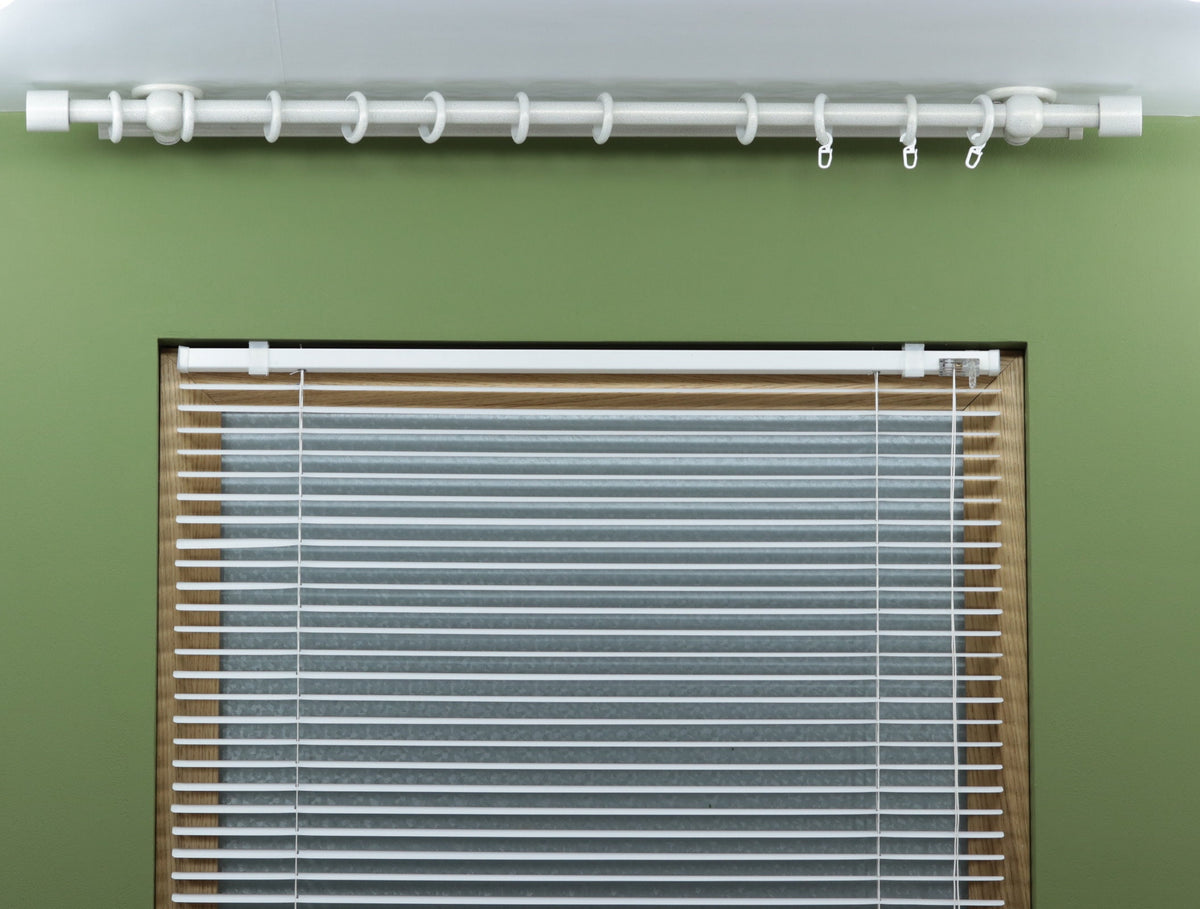 Double Curtain Rod & Rail with Different Pipes for Window, Steel Rings and Hooks, Rollers, Double Short Ceiling Brackets and Cylinder Ends