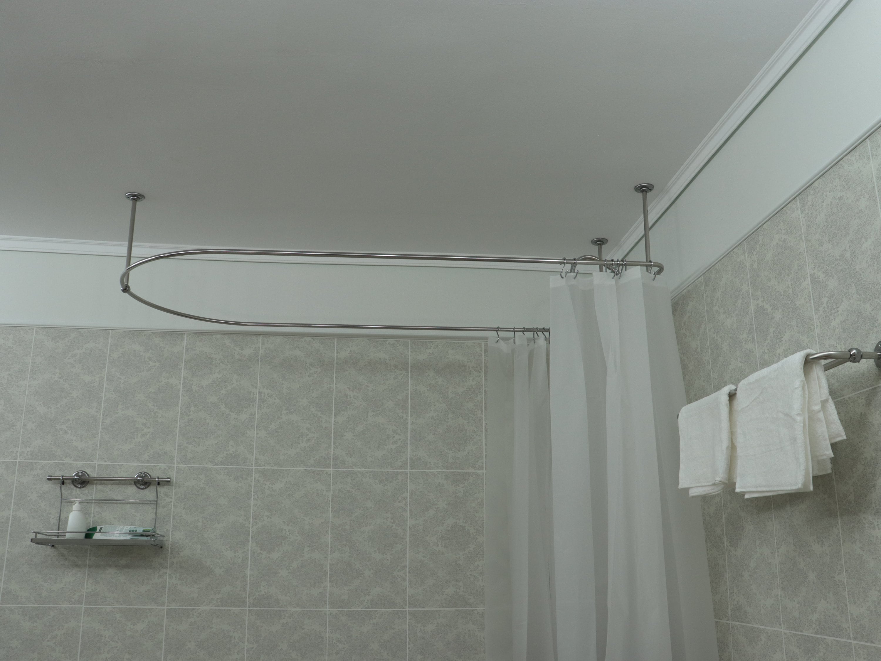 Semi Oval & Square Shaped 360 degrees Shower Curtain Rod for Bathroom, Fitting and Dressing room with Ceiling Brackets at Custom Size