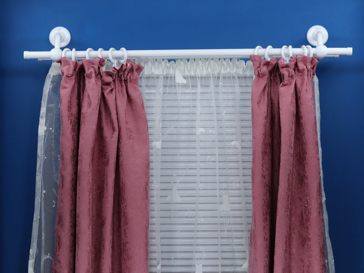 Double Curtain Rod & Rail with Different Pipes for Window, Steel Rings and Hooks, Rollers, Double Bent Wall Brackets and Plug Ends