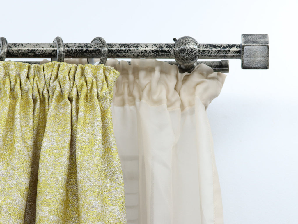 Double Curtain Rod & Rail with Different Pipes for Window, Steel Rings and Hooks, Rollers, Double Long Wall Brackets and Cube Ends