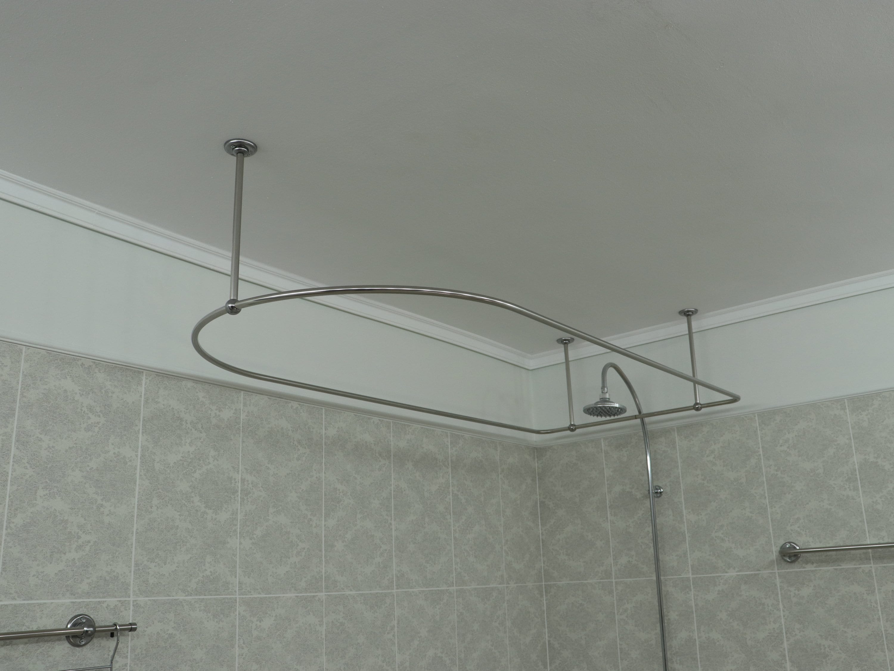 Semi Oval & Square Shaped 360 degrees Shower Curtain Rod for Bathroom, Fitting and Dressing room with Ceiling Brackets at Custom Size