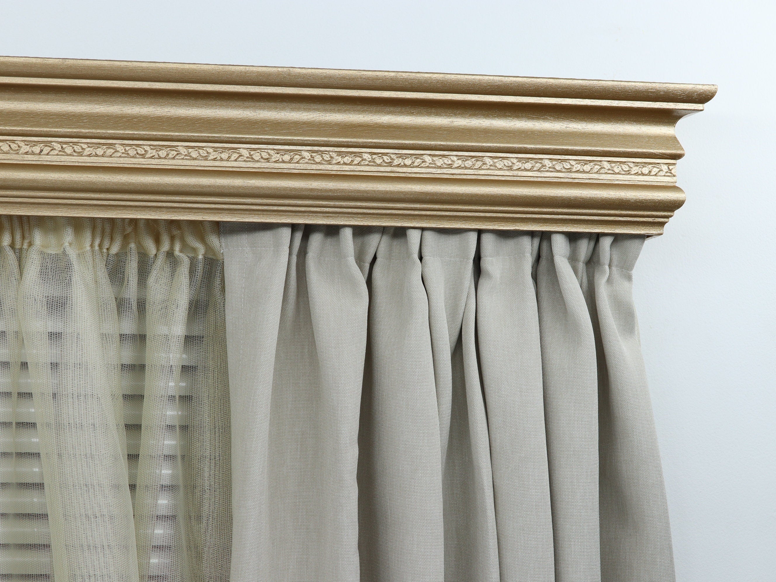 Double Window Cornice & Rail, Wooden Window Valance with Rail, Farmhouse Cornice, Cornice Board, Wall Montage, Many Metallic Colors