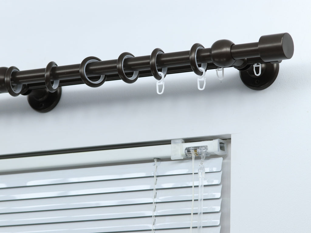Double Curtain Rod & Rail with Different Pipes for Window, Steel Rings and Hooks, Rollers, Double Standard Wall Brackets and Cylinder Ends