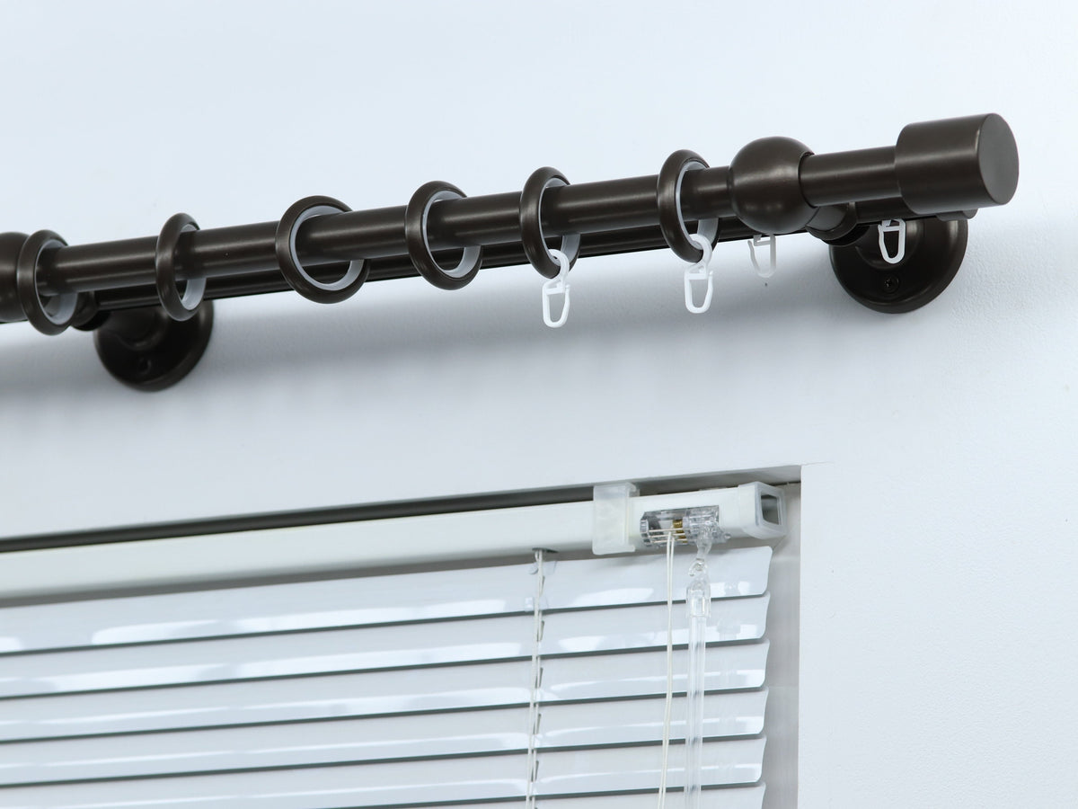 Double Curtain Rod & Rail with Different Pipes for Window, Steel Rings and Hooks, Rollers, Double Standard Wall Brackets and Cylinder Ends