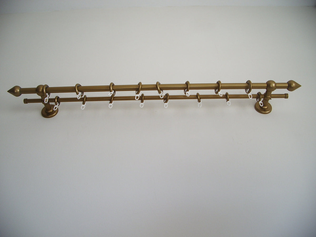 Double Curtain Rod Different Pipes for Window with Steel Rings and Hooks, Double Wall Brackets and Bell Ends