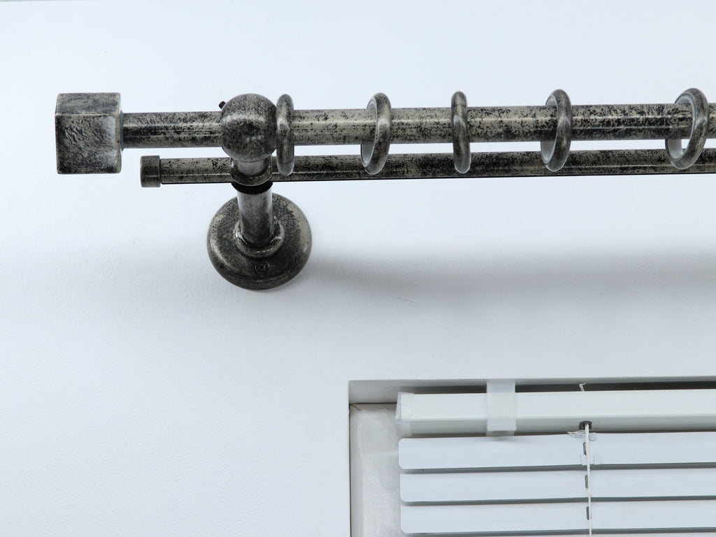 Double Curtain Rod & Rail with Different Pipes for Window, Steel Rings and Hooks, Rollers, Double Long Wall Brackets and Cube Ends