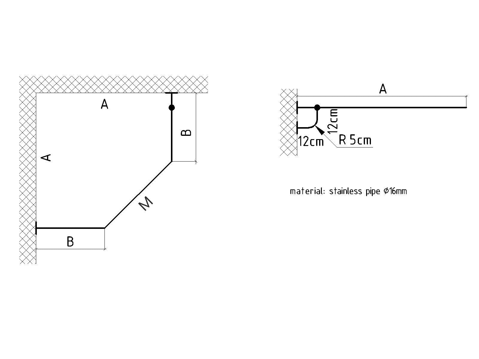 Diamond Corner Shower Curtain Rod for Bathroom, Fitting and Dressing room for Wall Mounting