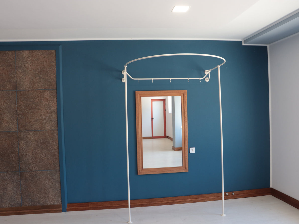 U shaped Standing Oval Fitting and Dressing Room with Clothes Hanger for Wall Mounting with 2 Straight Floor Supports- 220 cm(87") High