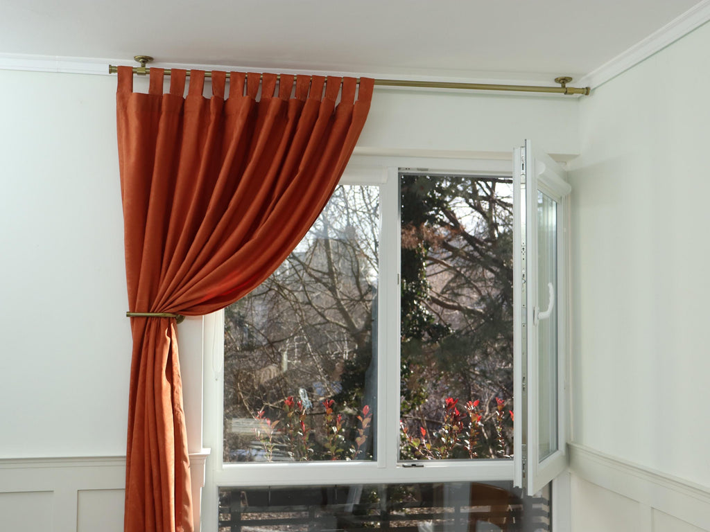Removable Single Curtain Rod for Window, Curved Ceiling Brackets and Plug Ends