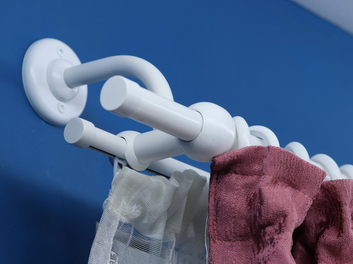 Double Curtain Rod & Rail with Different Pipes for Window, Steel Rings and Hooks, Rollers, Double Bent Wall Brackets and Plug Ends
