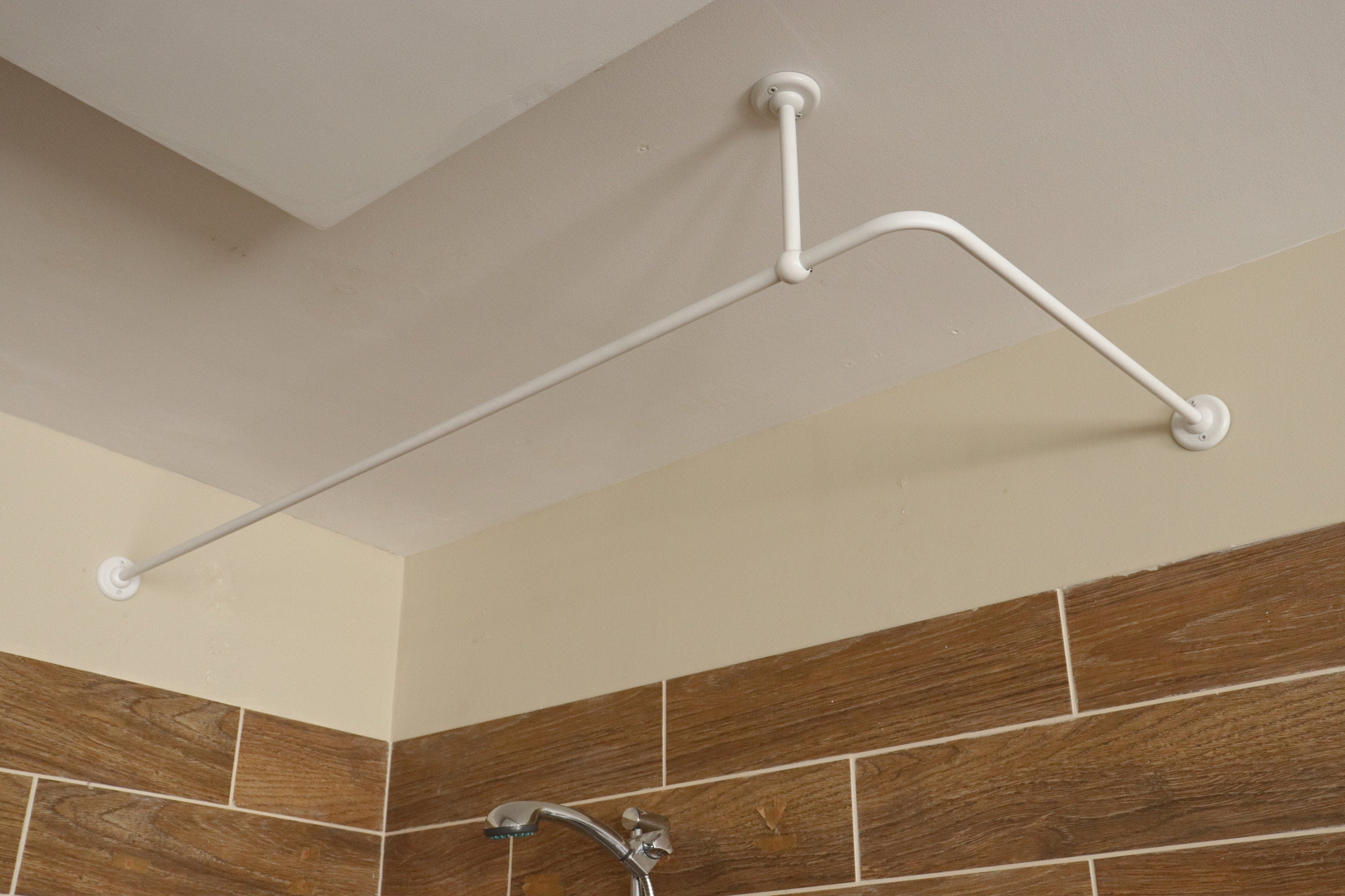 L- Shaped Corner Shower Curtain Rod for Bathroom, Fitting and Dressing room for Wall & Ceiling Installation with Custom Size