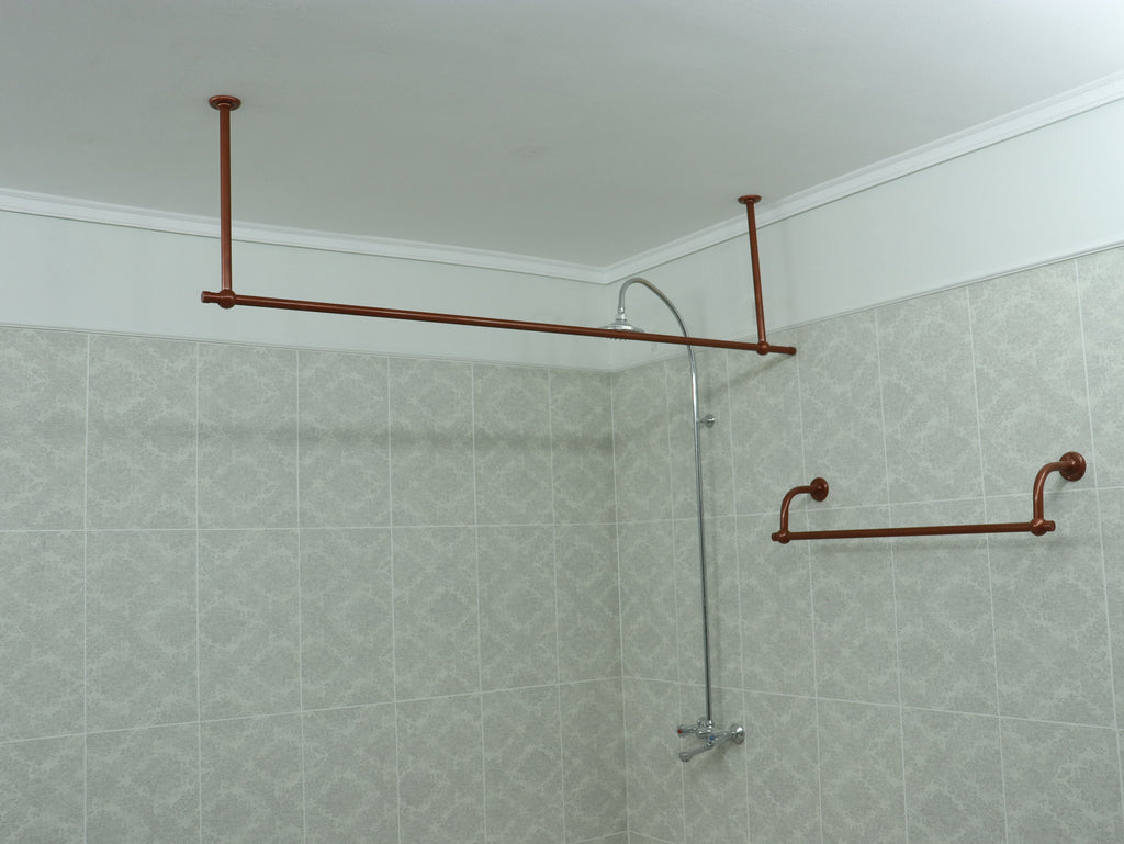 Straight Shower Curtain Rod in 22 millimeters(0.87") diameter for Bathroom With Ceiling Brackets, Plug Ends and Custom Size Option