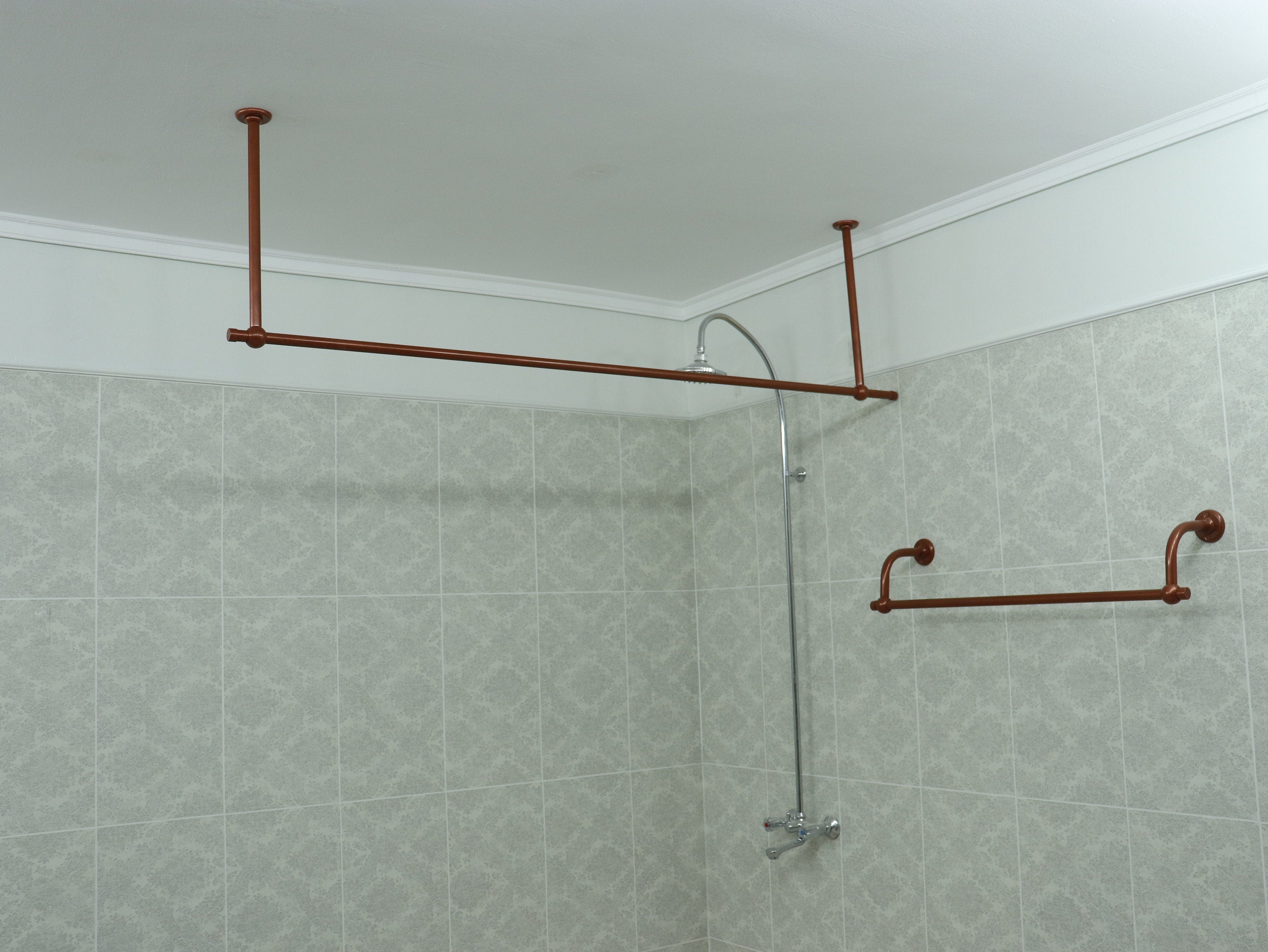 Straight Shower Curtain Rod in 22 millimeters(0.87") diameter for Bathroom With Ceiling Brackets, Plug Ends and Custom Size Option