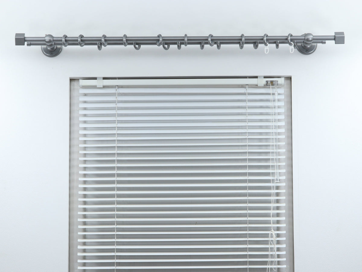 Double Curtain Rod for Window with Steel Rings and Hooks, Double Wall Brackets and Cube Ends