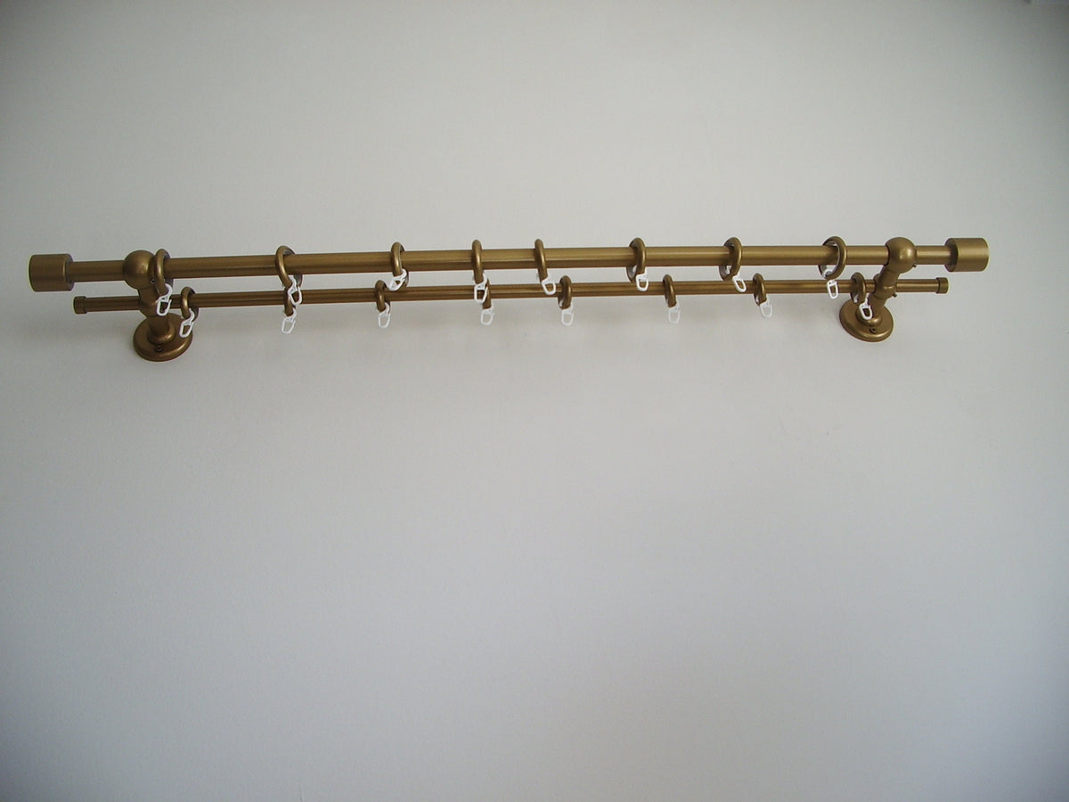 Double Curtain Rod Different Pipes for Window with Steel Rings and Hooks, Double Wall Brackets and Cylinder Ends