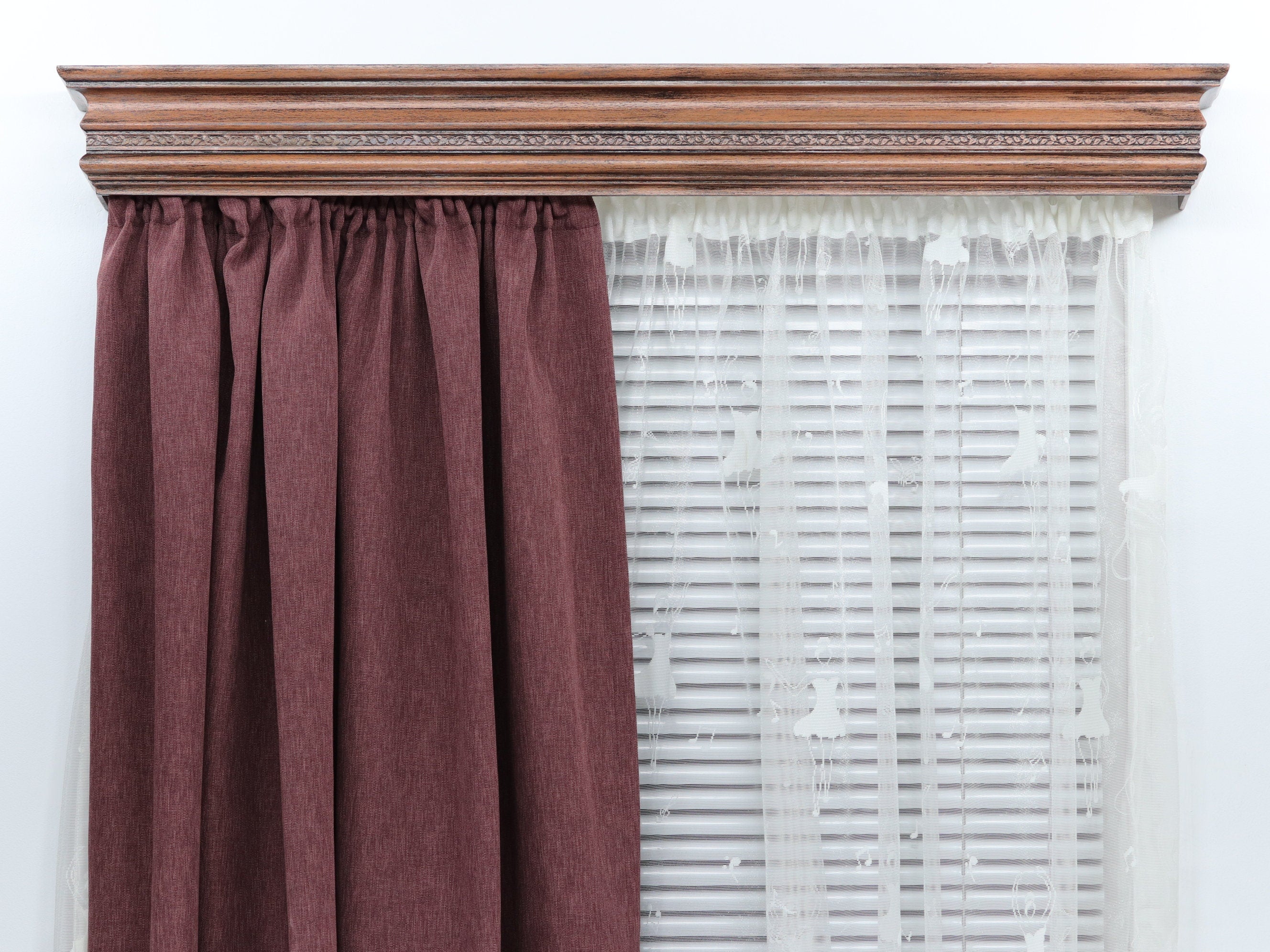 Double Window Cornice & Rail, Wooden Window Valance with Rail, Farmhouse Cornice, Cornice Board, Wall Montage, Many Antique Colors