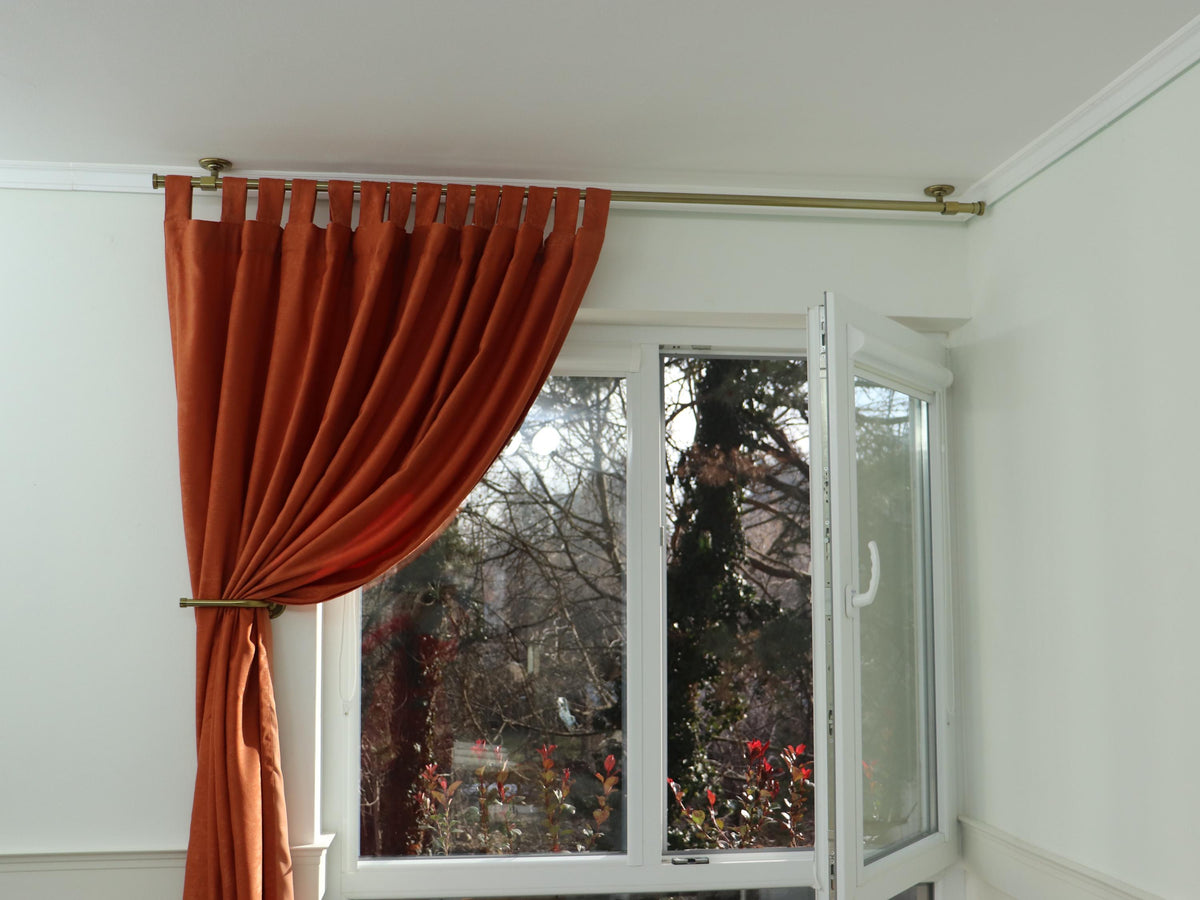 Removable Single Curtain Rod for Window, Curved Ceiling Brackets and Plug Ends