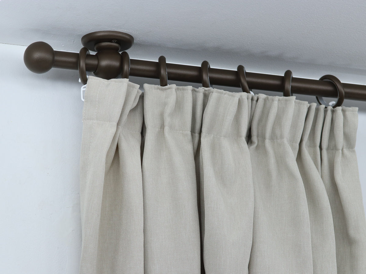 Single Curtain Rod for Window, Steel Rings & Hooks, Short Ceiling Brackets and Ball Ends
