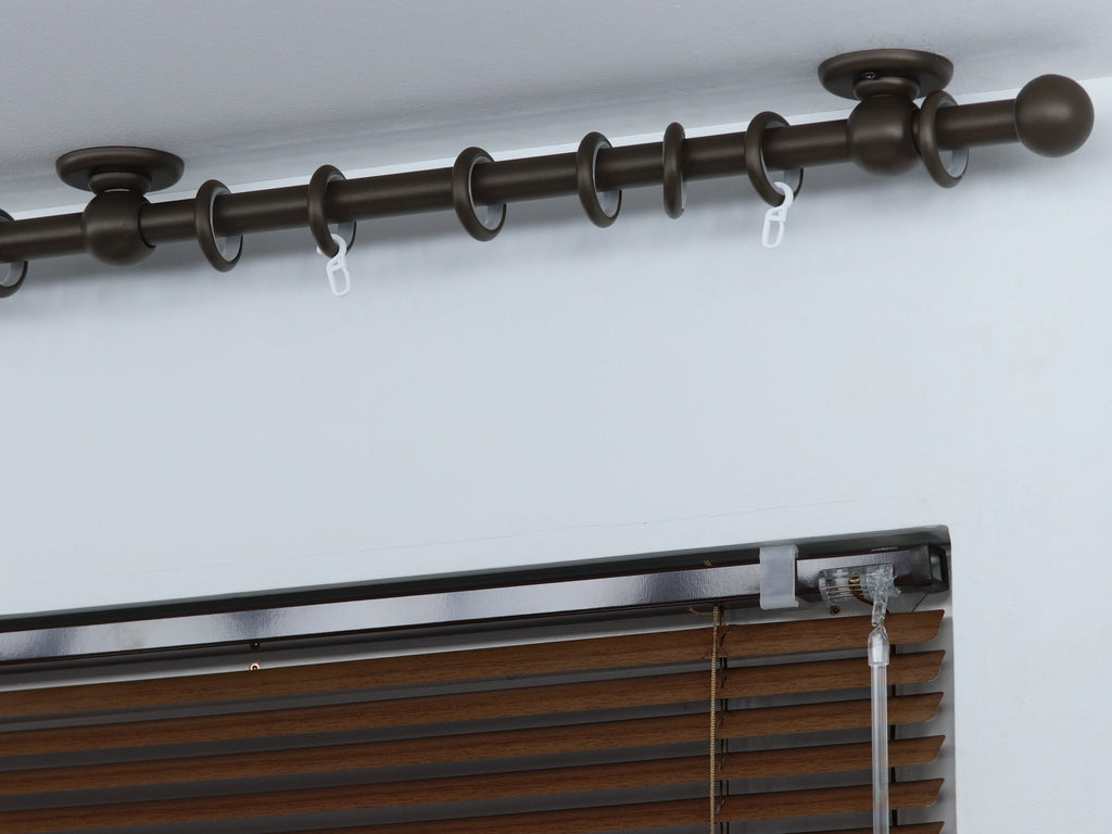 Single Curtain Rod for Window, Steel Rings & Hooks, Short Ceiling Brackets and Ball Ends