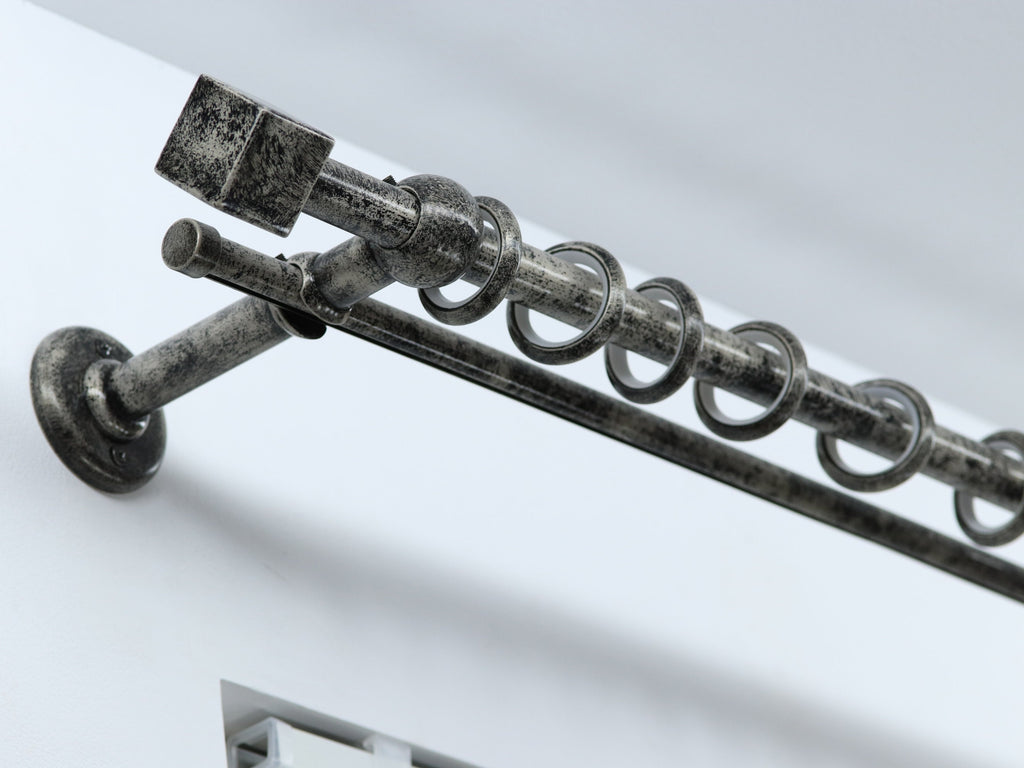 Double Curtain Rod & Rail with Different Pipes for Window, Steel Rings and Hooks, Rollers, Double Long Wall Brackets and Cube Ends