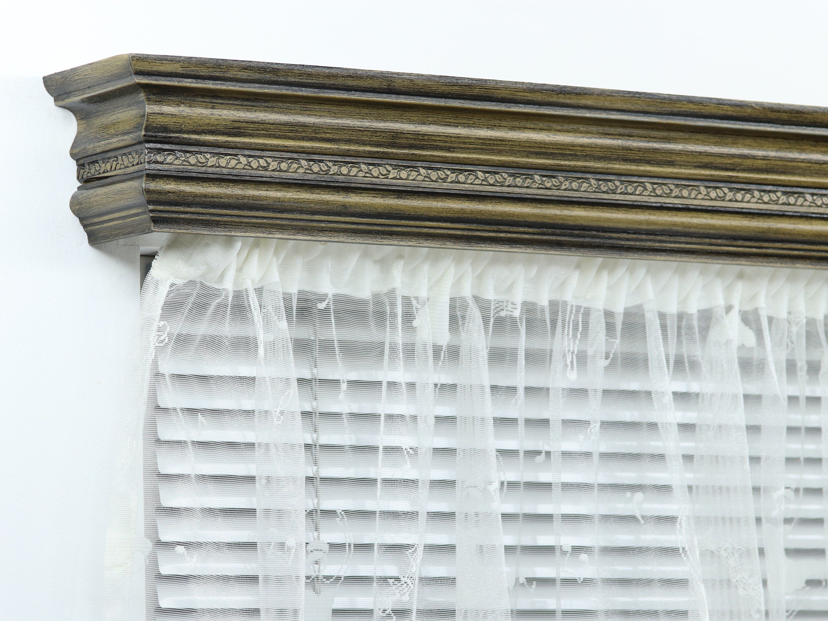 Single Window Cornice & Rail, Wooden Window Valance with Rail, Farmhouse Cornice, Cornice Board, Wall Montage, Many Antique Colors