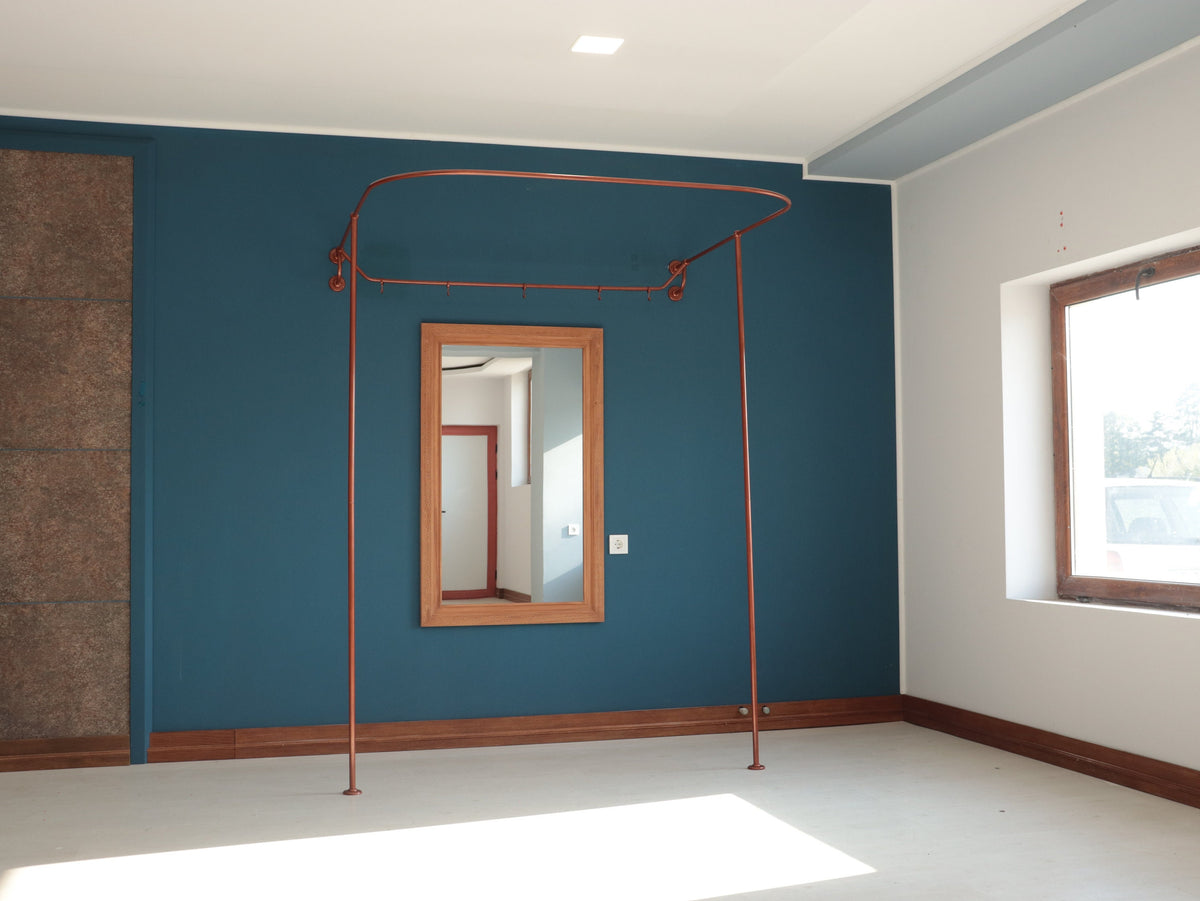 U shaped Standing Square Oval Fitting and Dressing Room with Clothes Hanger for Wall Montage with 2 Straight Floor Supports- 210 cm(83") High