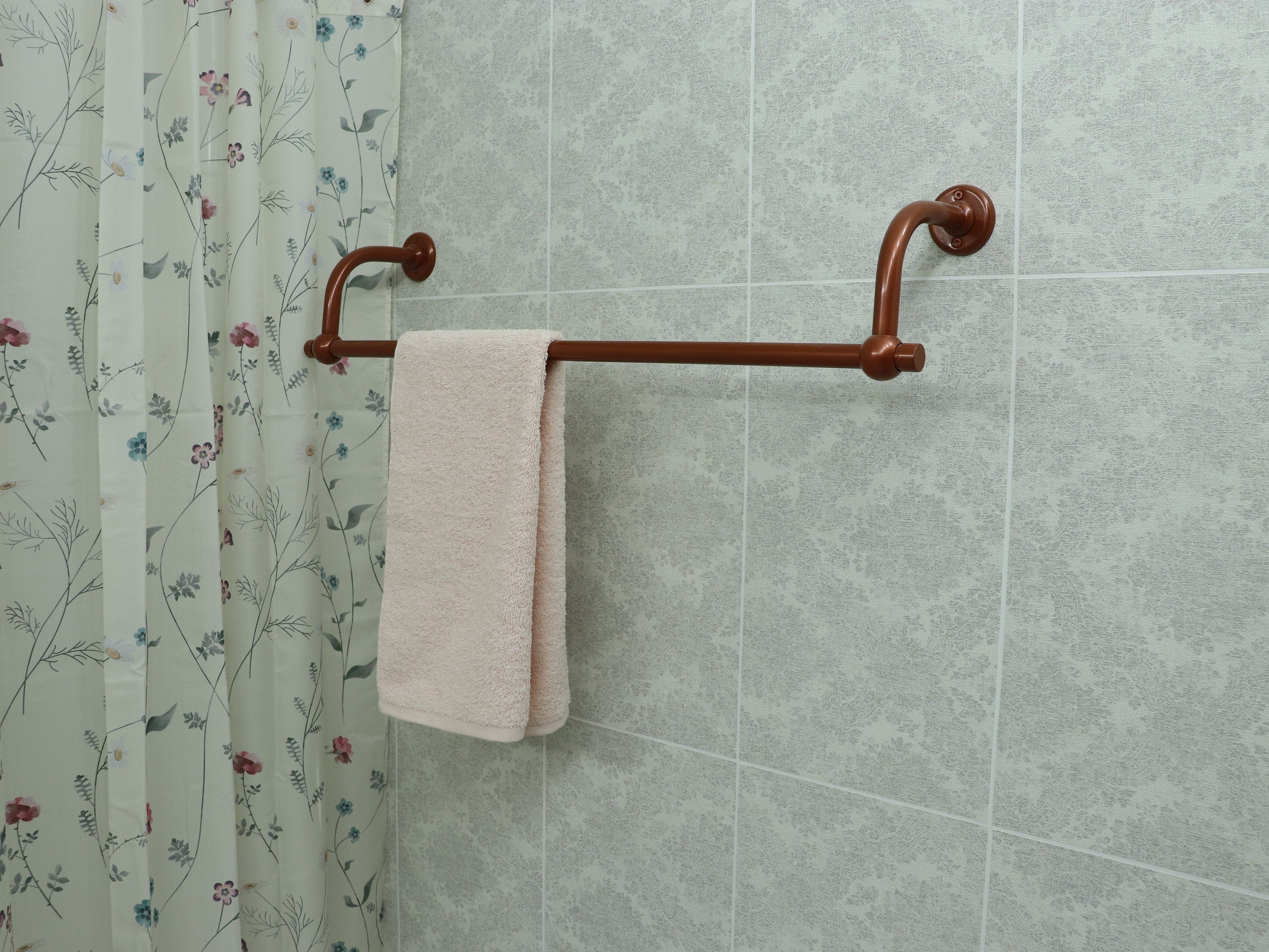 U Shaped Shower Towel Rack and Hanger, Single Rod and Curved Brackets- 22 millimeters thick