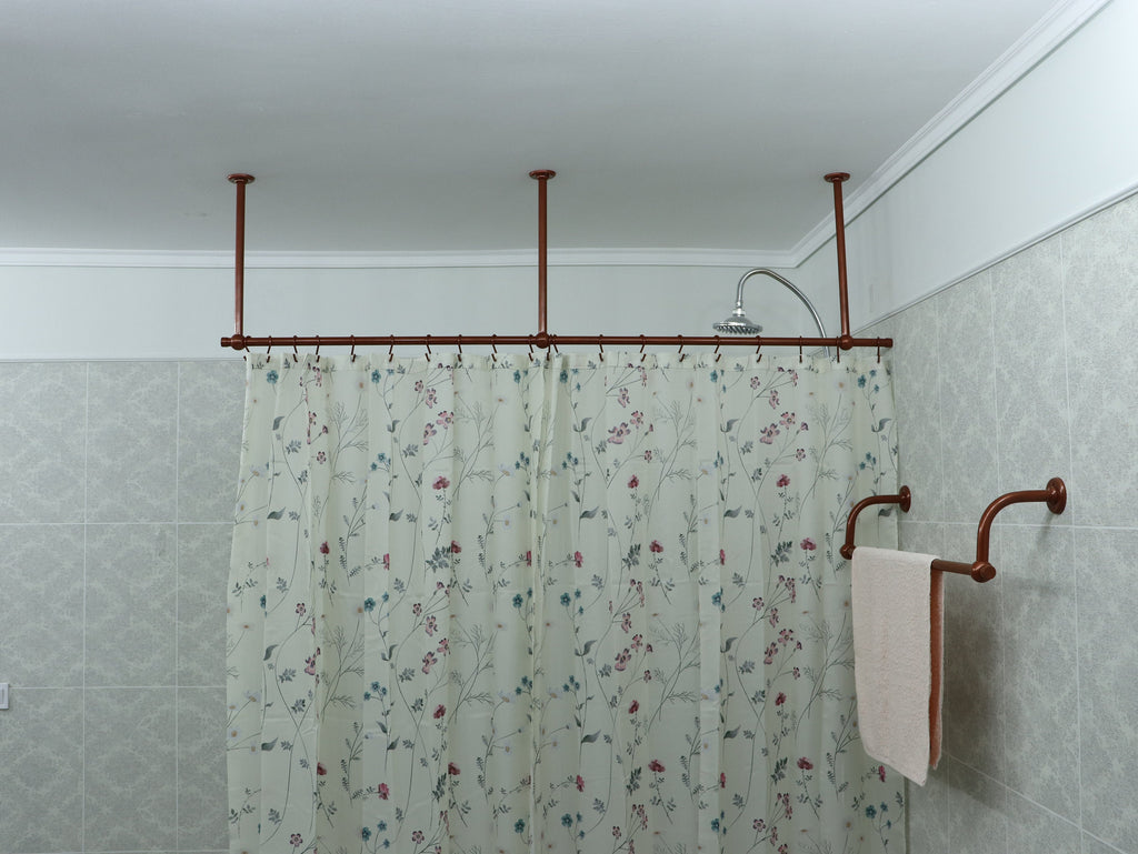 Straight Shower Curtain Rod in 22 millimeters(0.87") diameter for Bathroom With Ceiling Brackets, Plug Ends and Custom Size Option