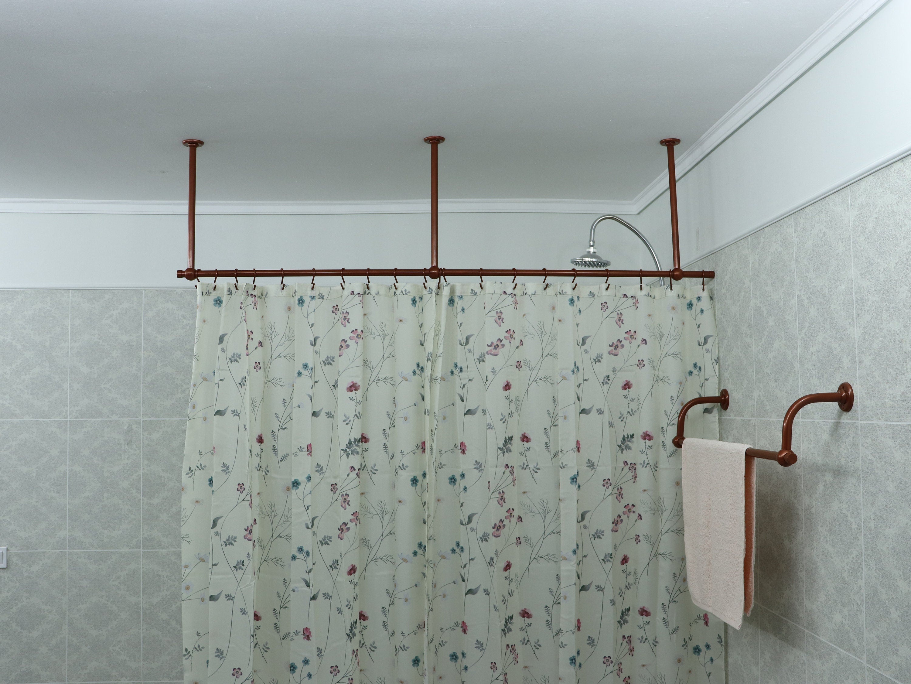 Straight Shower Curtain Rod in 22 millimeters(0.87") diameter for Bathroom With Ceiling Brackets, Plug Ends and Custom Size Option