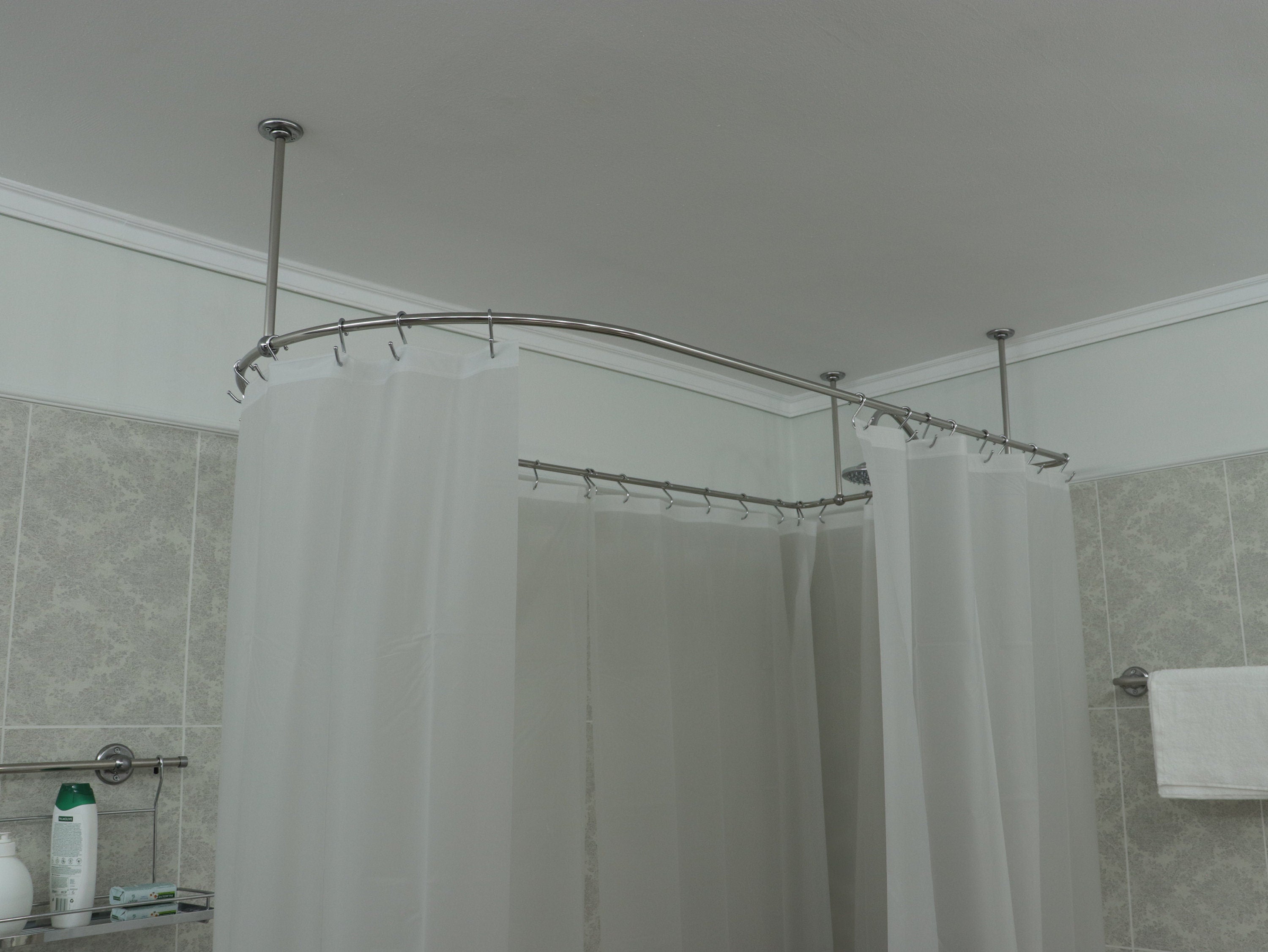 Semi Oval & Square Shaped 360 degrees Shower Curtain Rod for Bathroom, Fitting and Dressing room with Ceiling Brackets at Custom Size