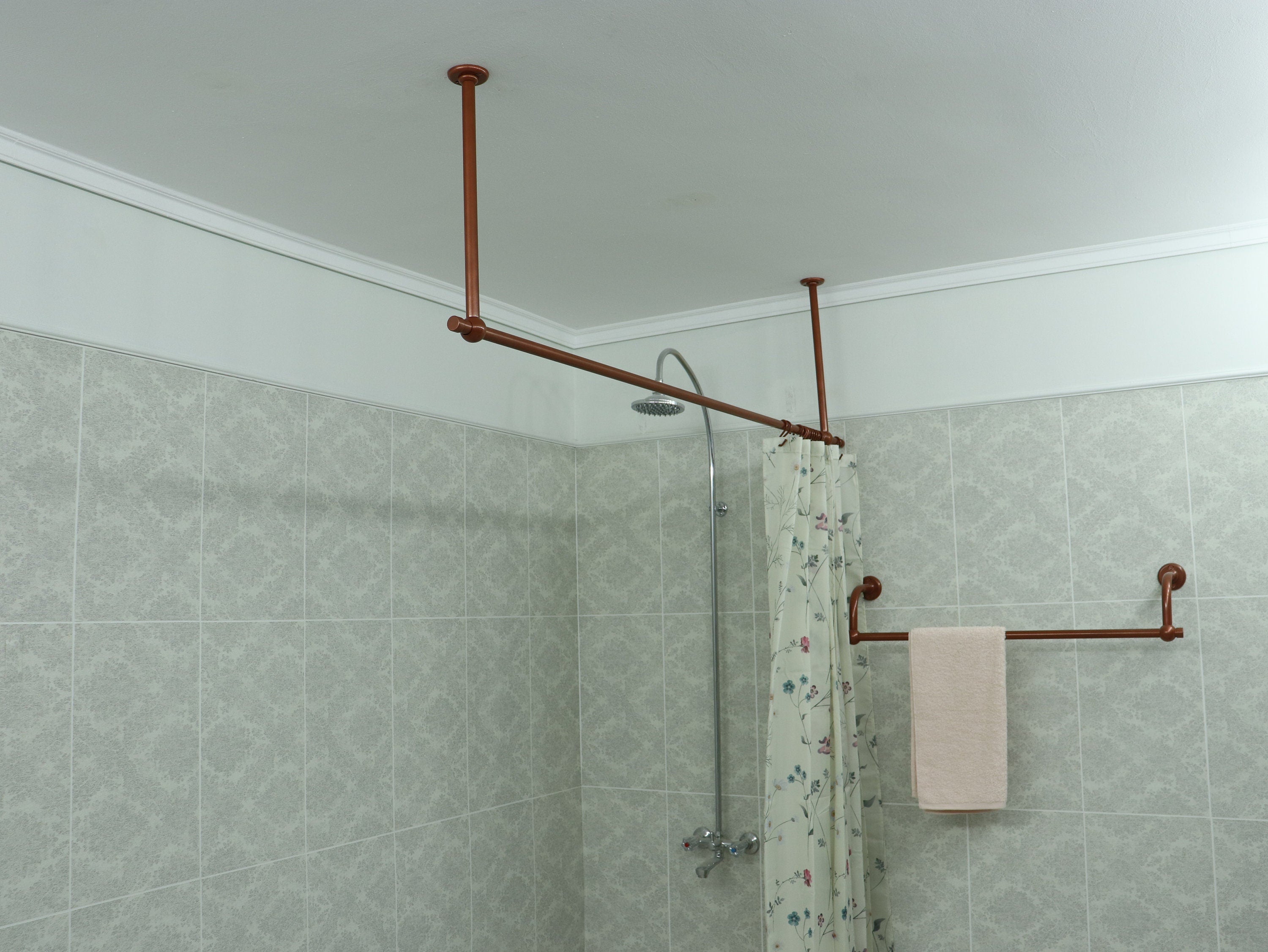 Straight Shower Curtain Rod in 22 millimeters(0.87") diameter for Bathroom With Ceiling Brackets, Plug Ends and Custom Size Option