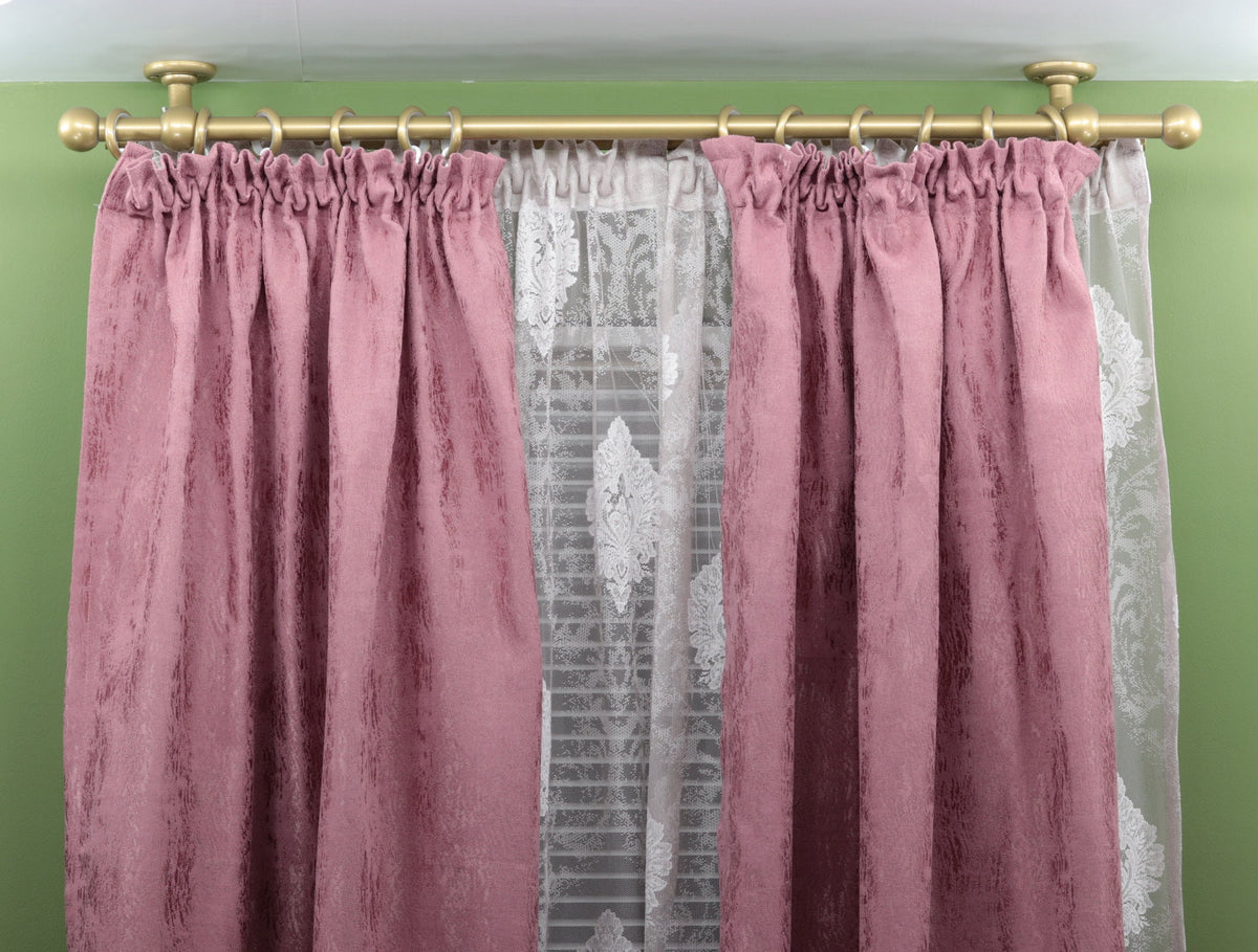 Double Curtain Rod & Rail with Different Pipes for Window, Steel Rings and Hooks, Rollers, Double Curved Ceiling Brackets and Ball Ends