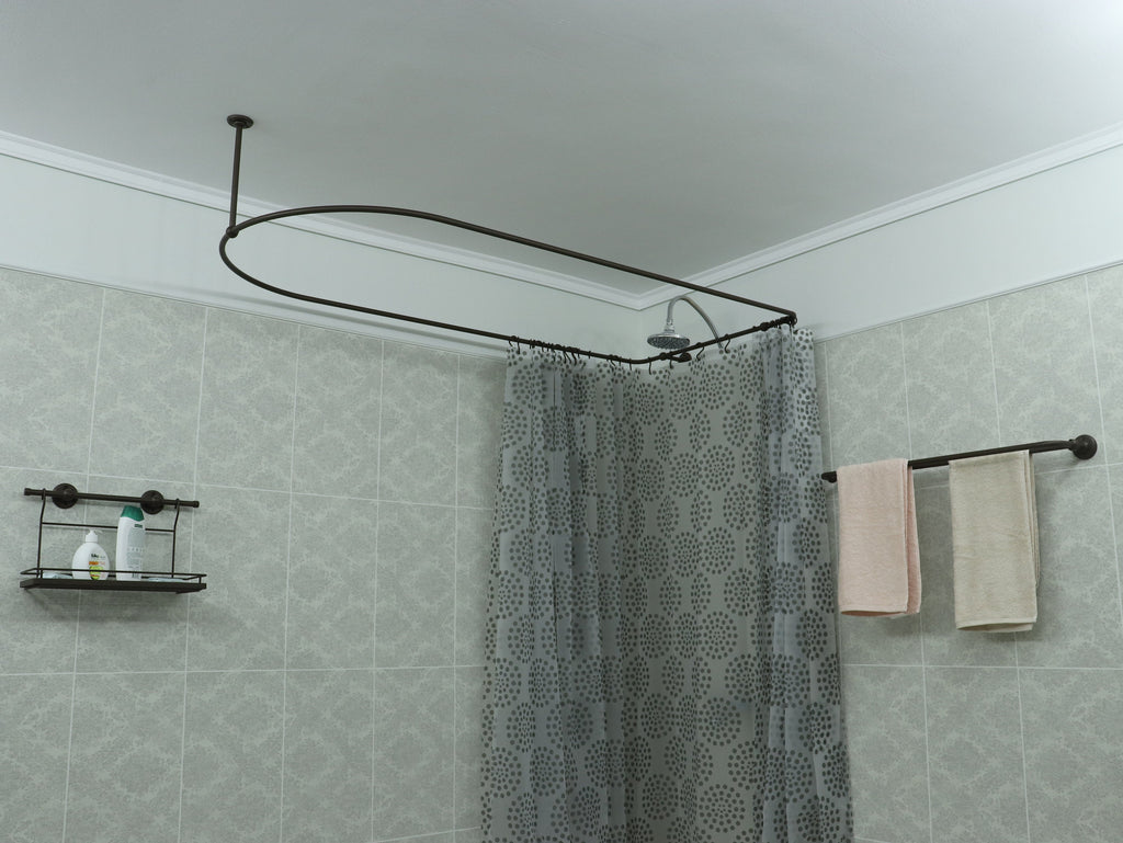 Semi Oval & Square Shaped 360 degrees Shower Curtain Rod for Bathroom with 1x Front Ceiling Bracket and 2x Back Wall Brackets at Custom Size